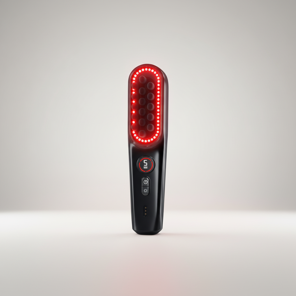 NAPRE NEH-100 electric scalp massager with rounded massage nodes, red lights and a digital display